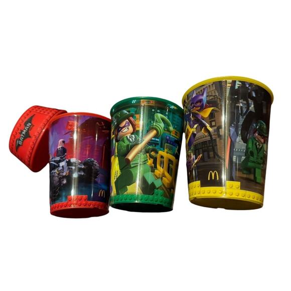 McDonald's The Lego Batman Movie Happy Meal Toy Drink Cups (3) + 1 Lid READ - Picture 2 of 9